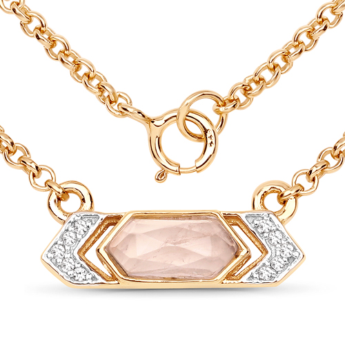 Necklaces-14K Yellow Gold Plated 0.85 Carat Genuine Rose Quartz and White Topaz .925 Sterling Silver Necklace