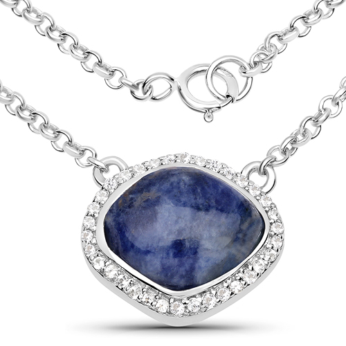 Necklaces-3.67 Carat Genuine Blue Aventurine and White Topaz .925 Sterling Silver Necklace