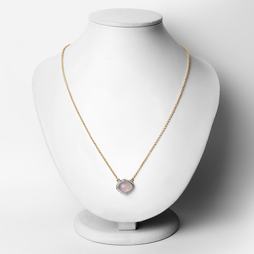 18K Yellow Gold Plated 4.48 Carat Genuine Rose Quartz and White Topaz .925 Sterling Silver Necklace