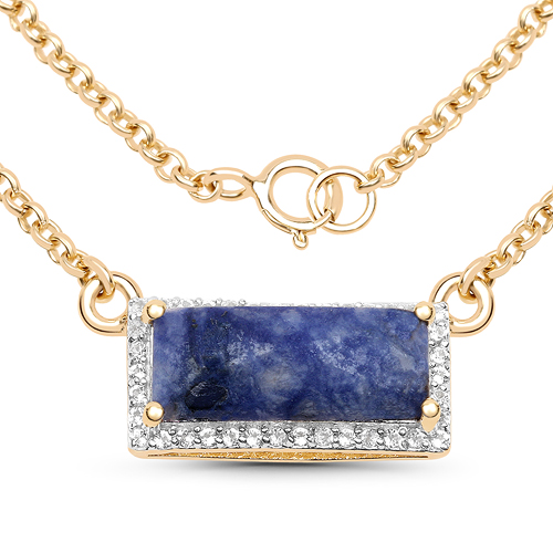 Necklaces-18K Yellow Gold Plated 2.35 Carat Genuine Blue Aventurine and White Topaz .925 Sterling Silver Necklace