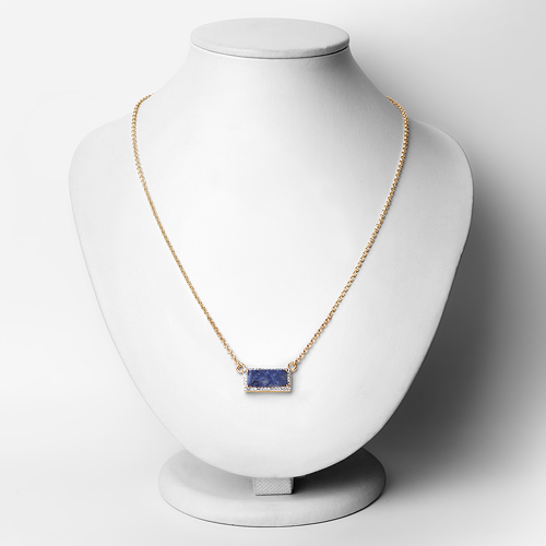18K Yellow Gold Plated 2.35 Carat Genuine Blue Aventurine and White Topaz .925 Sterling Silver Necklace
