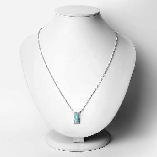 1.66 Carat Genuine Amazonite and White Topaz .925 Sterling Silver Necklace
