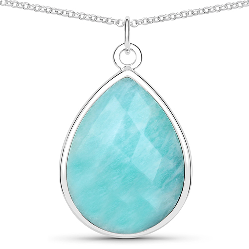 Necklaces-11.20 Carat Genuine Amazonite .925 Sterling Silver Necklace