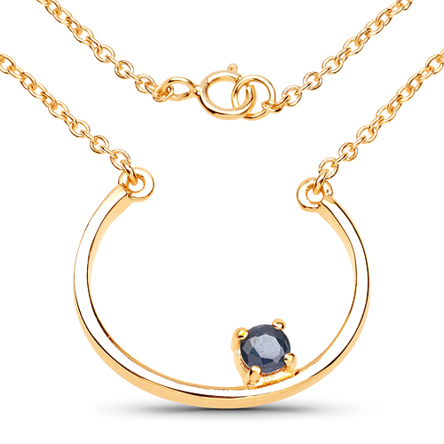 Sapphire-18K Yellow Gold Plated 0.27 Carat Genuine Blue Sapphire .925 Sterling Silver Necklace