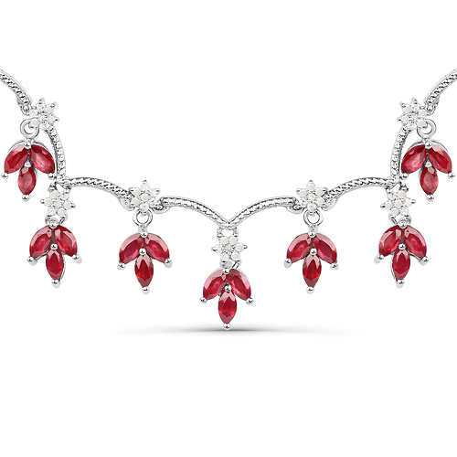 Ruby-12.27 Carat Genuine Glass Filled Ruby and White Diamond .925 Sterling Silver Necklace