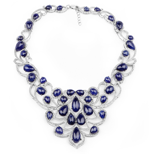 161.28 Carat Glass Filled Sapphire and White Diamond .925 Sterling Silver Necklace