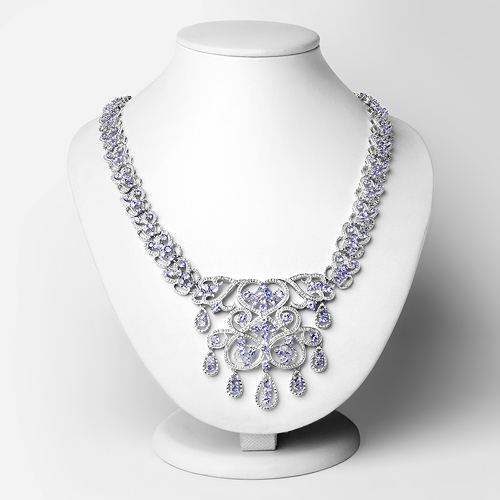 22.19 Carat Genuine Tanzanite and White Diamond .925 Sterling Silver Necklace