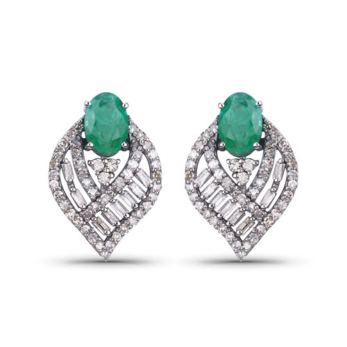 Earrings-Emerald Earrings, Natural Emerald and Diamond Sterling Silver Earrings, May Birthstone Earrings, Bridesmaid Gift, Statement Earrings