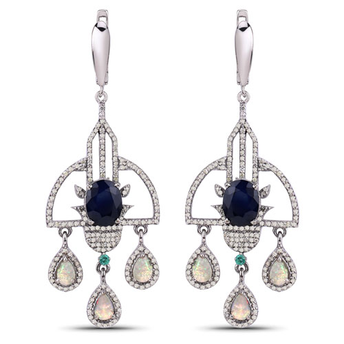 Emerald-10.20 Carat Genuine Multi Gemstones .925 Sterling Silver Earrings