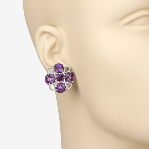 9.76 Carat Genuine Amethyst and White Diamond .925 Sterling Silver Earrings