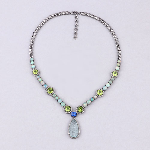 Necklaces-27.02 Carat Genuine Multi Gemstones .925 Sterling Silver Necklace