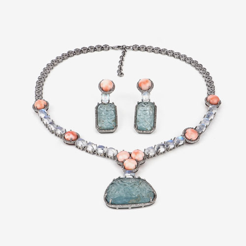 118.24 Carat Genuine Multi Gemstones .925 Sterling Silver 2 Piece Jewelry Set (Necklace and Earrings)
