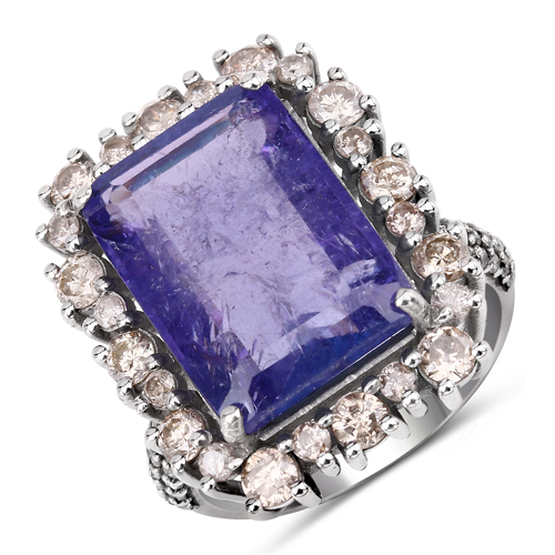 Rings-Tanzanite Ring, Natural Tanzanite with Diamond Sterling Silver Ring, Statement Ring, December Birthstone Ring, Engagement Ring