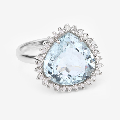 Aquamarine Ring, Natural Aquamarine with Diamond Halo Sterling Silver Ring, March Birthstone Ring, Statement Ring, Engagement Ring