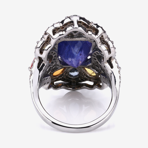 Multi-Color Gemstone Ring, Natural Tanzanite, Multi-Sapphire