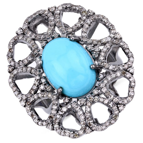 Rings-6.43 Carat Genuine Multi Gemstones .925 Sterling Silver Ring