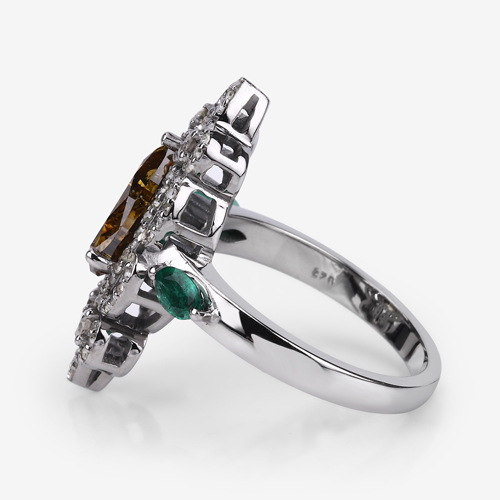 Champagne Diamond Ring, Emerald Ring, White Diamond Sterling Silver Ring for Women, Anniversary Gift
