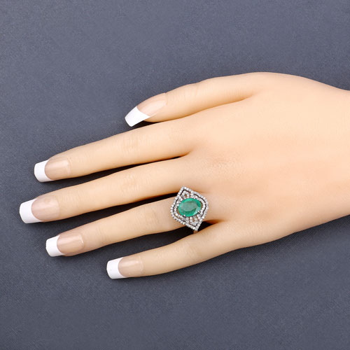 2.96 Carat Genuine Emerald and White Diamond .925 Sterling Silver Ring