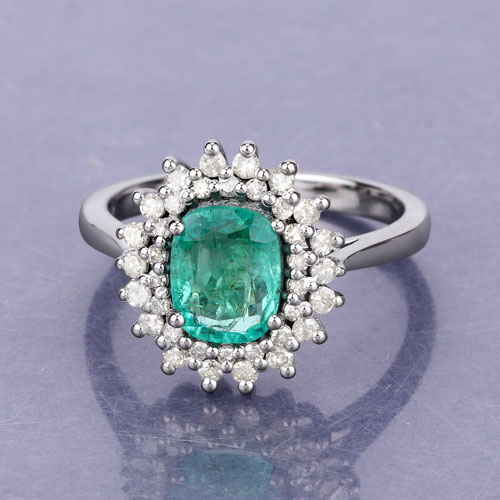 1.90 Carat Genuine Emerald and White Diamond .925 Sterling Silver Ring