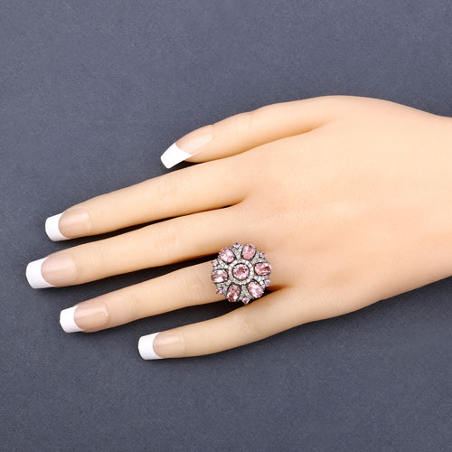 4.04 Carat Genuine Pink Tourmaline and White Diamond .925 Sterling Silver Ring