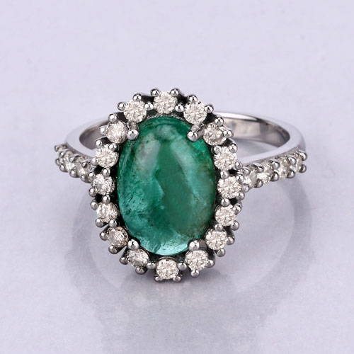 5.55 Carat Genuine Emerald and White Diamond .925 Sterling Silver Ring