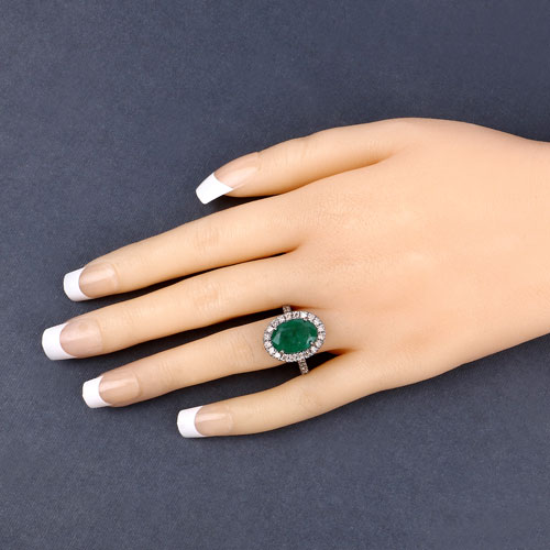 5.49 Carat Genuine Emerald and White Diamond .925 Sterling Silver Ring