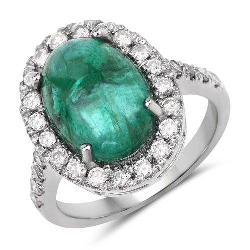 Emerald-7.44 Carat Genuine Emerald and White Diamond .925 Sterling Silver Ring