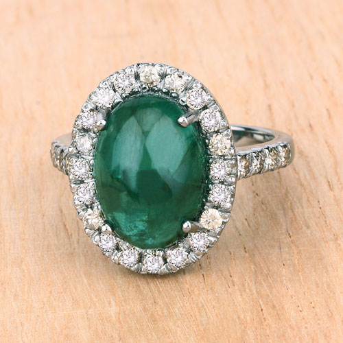 7.44 Carat Genuine Emerald and White Diamond .925 Sterling Silver Ring