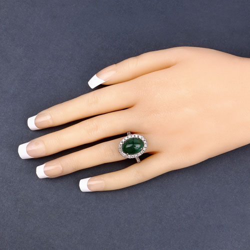 7.44 Carat Genuine Emerald and White Diamond .925 Sterling Silver Ring
