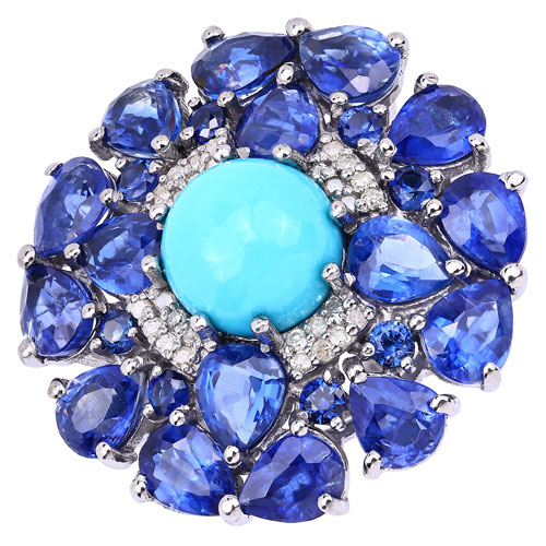 Rings-8.98 Carat Genuine Multi Stones and White Diamond .925 Sterling Silver Ring