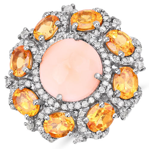 Rings-7.60 Carat Genuine Multi Stones and White Diamond .925 Sterling Silver Ring