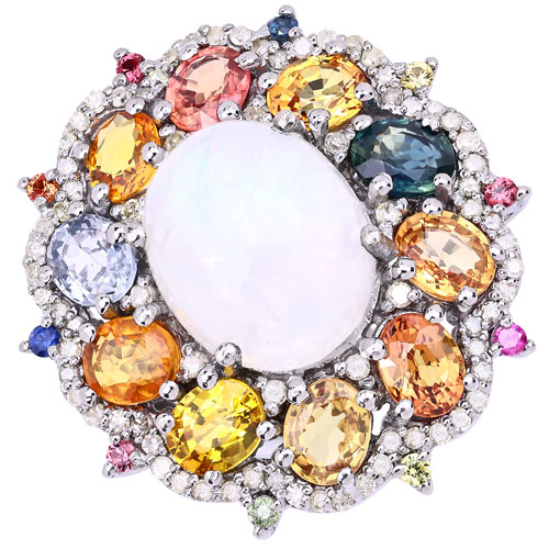 Rings-10.04 Carat Genuine Multi Stones and White Diamond .925 Sterling Silver Ring