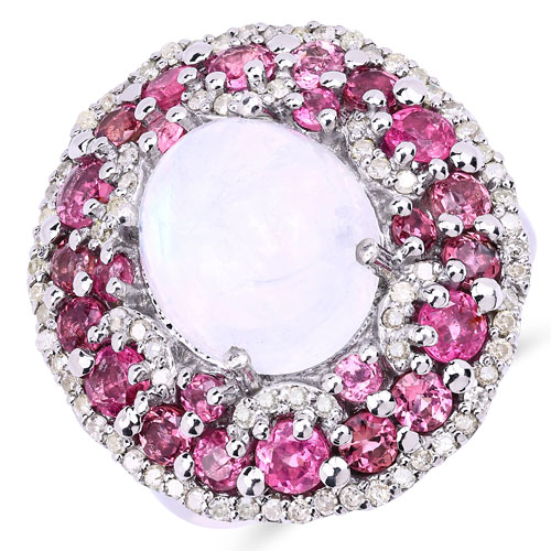 Rings-7.81 Carat Genuine Multi Stones and White Diamond .925 Sterling Silver Ring