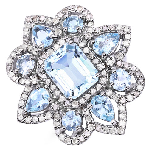 Rings-8.13 Carat Genuine Multi Stones and White Diamond .925 Sterling Silver Ring