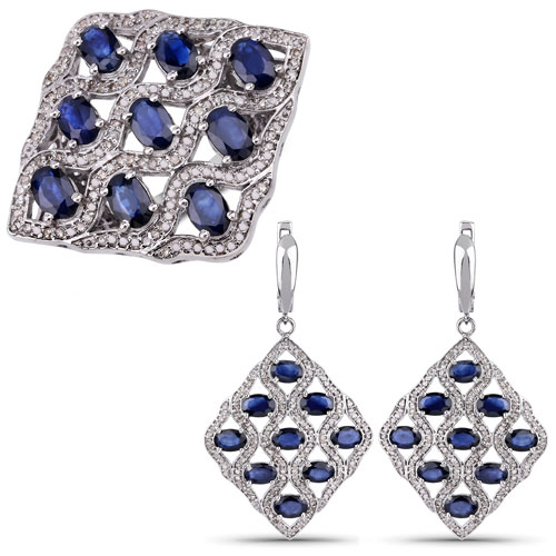 Rings-15.61 Carat Genuine Multi Gemstones .925 Sterling Silver 2 Piece Jewelry Set (Ring and Earrings)