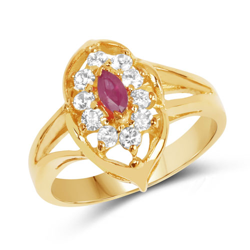 Ruby-0.70 Carat Genuine Ruby and White Cubic Zirconia Brass Ring