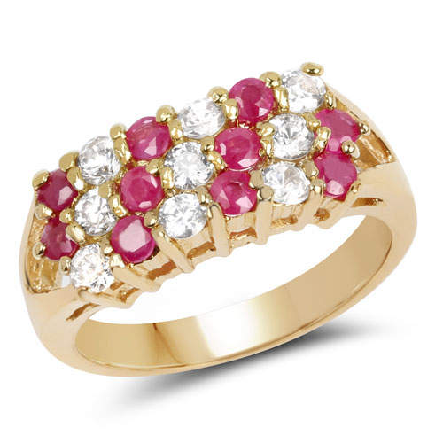 Ruby-0.95 Carat Genuine Ruby and White Cubic Zirconia Brass Ring