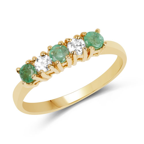 Emerald-0.49 Carat Genuine Emerald and White Cubic Zirconia Brass Ring