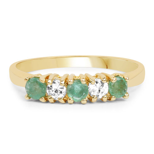 0.49 Carat Genuine Emerald and White Cubic Zirconia Brass Ring