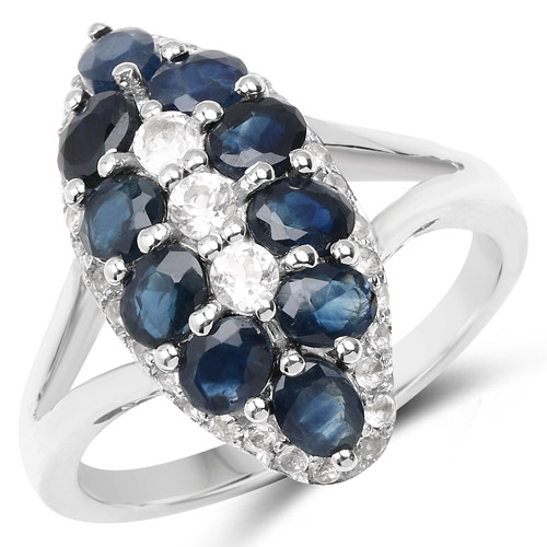 Sapphire-2.87 Carat Genuine Blue Sapphire and White Topaz .925 Sterling Silver Ring
