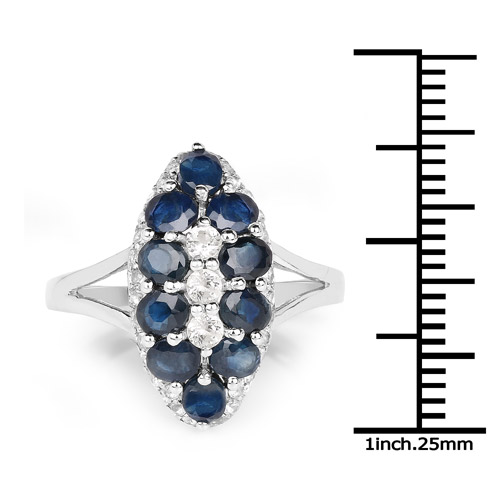 2.87 Carat Genuine Blue Sapphire and White Topaz .925 Sterling Silver Ring
