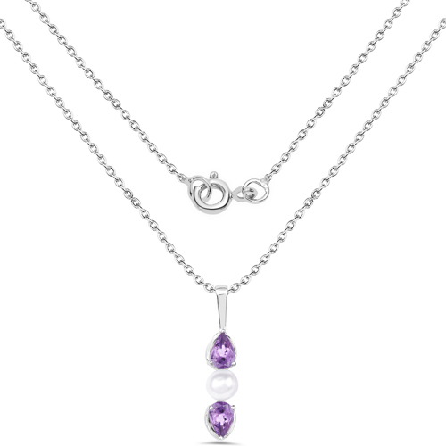1.34 Carat Genuine Amethyst and Pearl .925 Sterling Silver Pendant