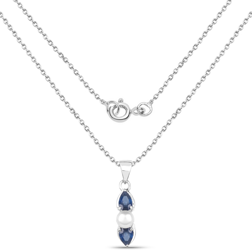 5.96 Carat Genuine Blue Sapphire and Pearl .925 Sterling Silver 3 Piece Jewelry Set (Ring, Earrings, and Pendant w/ Chain)