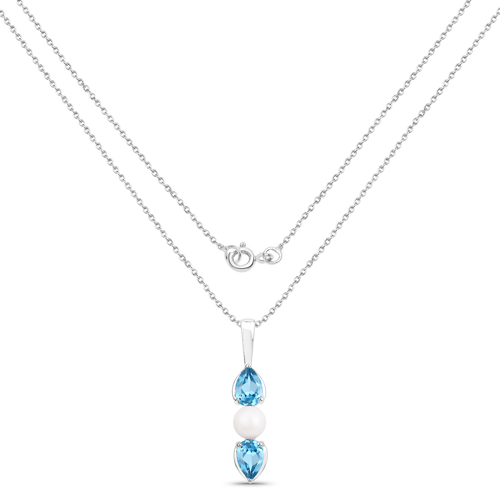 6.44 Carat Genuine Blue Topaz and Pearl .925 Sterling Silver 3 Piece Jewelry Set (Ring, Earrings, and Pendant w/ Chain)
