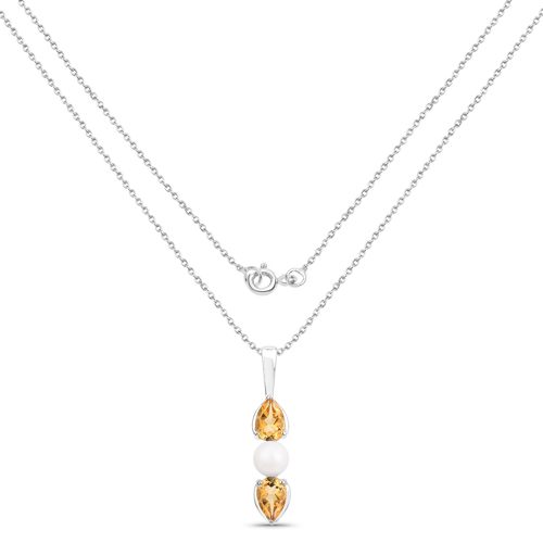 5.56 Carat Genuine Citrine and Pearl .925 Sterling Silver 3 Piece Jewelry Set (Ring, Earrings, and Pendant w/ Chain)