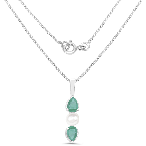 1.32 Carat Genuine Emerald and Pearl .925 Sterling Silver Pendant