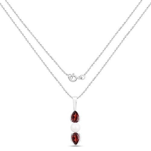6.20 Carat Genuine Garnet and Pearl .925 Sterling Silver 3 Piece Jewelry Set (Ring, Earrings, and Pendant w/ Chain)