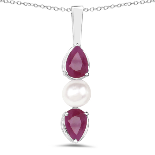 Ruby-1.40 Carat Genuine Ruby and Pearl .925 Sterling Silver Pendant