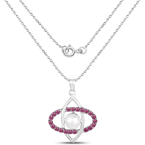 3.00 Carat Genuine Ruby and Pearl .925 Sterling Silver Pendant