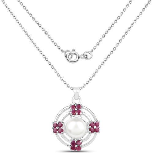 3.68 Carat Genuine Ruby and Pearl .925 Sterling Silver Pendant